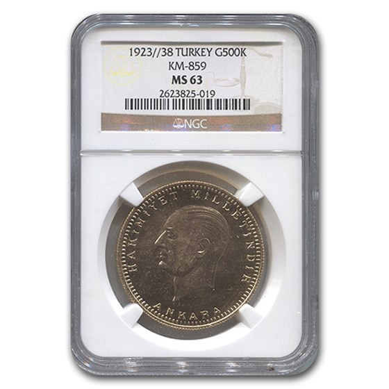 1923/38 Turkey Gold 500 Kurush MS-63 NGC 1923/38 Turkey Gold 500 Kurush MS-63 NGC